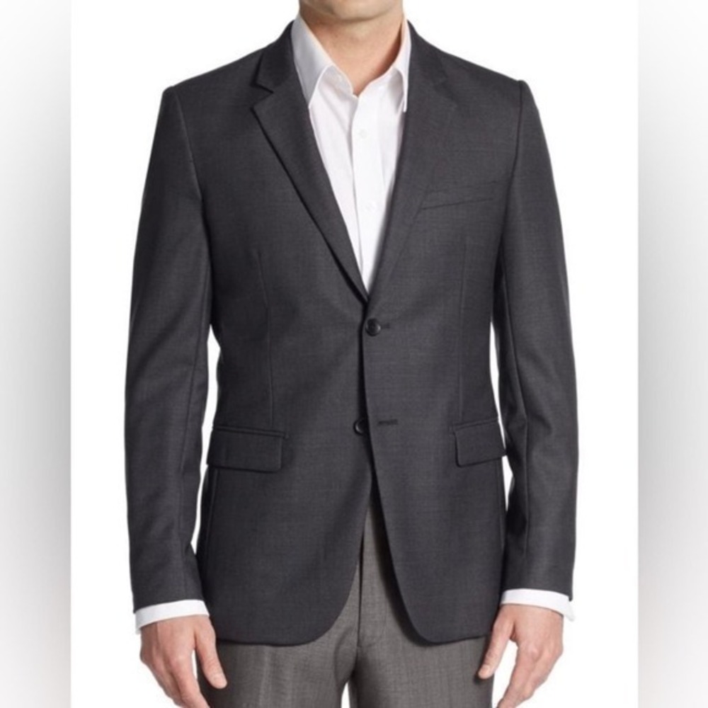 Theory XYLO NP Nested_Sar Sharkskin Suit Gray Wool Blazer Jacket Size 44R NWT